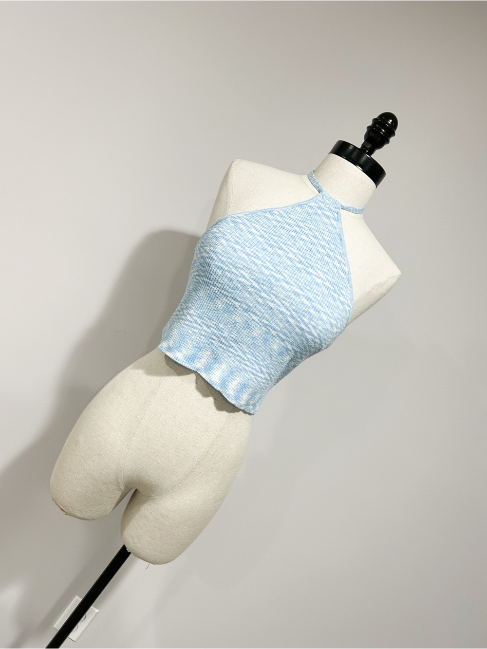 Kendall & Kylie Light Blue Halter Ribbed Crop Top